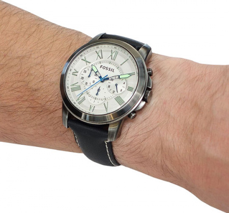 Fossil Grant Chronograph Leather Watch-Black FS4921